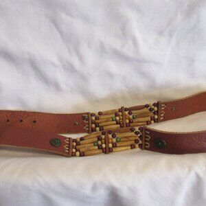 Century Canada Southwestern Style Leather and Beaded Belt,  Size 35"        J893